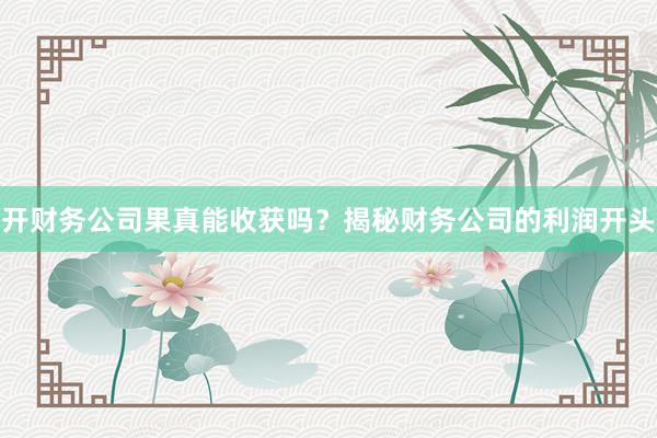 开财务公司果真能收获吗？揭秘财务公司的利润开头